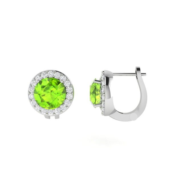 Diana Round Peridot and Radiant Diamond Earrings in 18K White Gold (4ct)