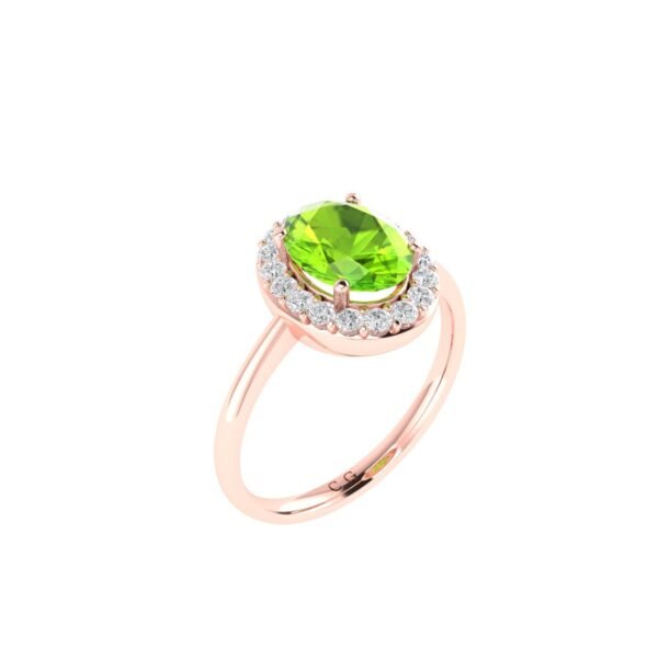 Diana Oval Peridot and Radiant Diamond Ring in 18K Rose Gold (1.1ct)