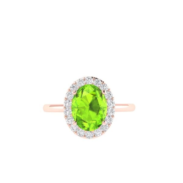 Diana Oval Peridot and Radiant Diamond Ring in 18K Rose Gold (1.1ct)