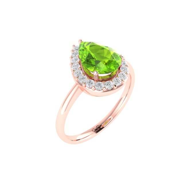 Diana Pear Peridot and Radiant Diamond Ring in 18K Rose Gold (0.8ct)