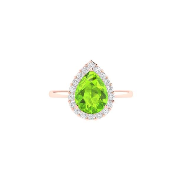 Diana Pear Peridot and Radiant Diamond Ring in 18K Rose Gold (0.8ct)