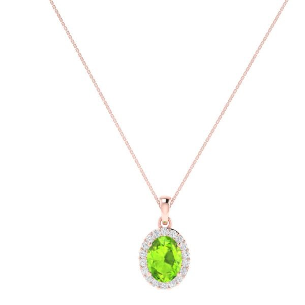 Diana Oval Peridot and Radiant Diamond Pendant in 18K Rose Gold (1.1ct)