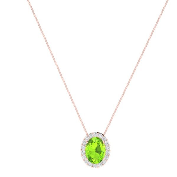 Diana Oval Peridot and Radiant Diamond Necklace in 18K Rose Gold (1.1ct)