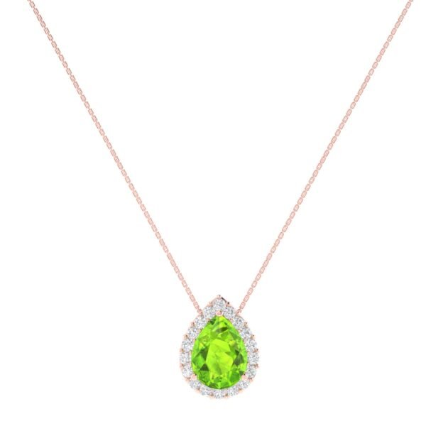 Diana Pear Peridot and Radiant Diamond Necklace in 18K Rose Gold (0.8ct)