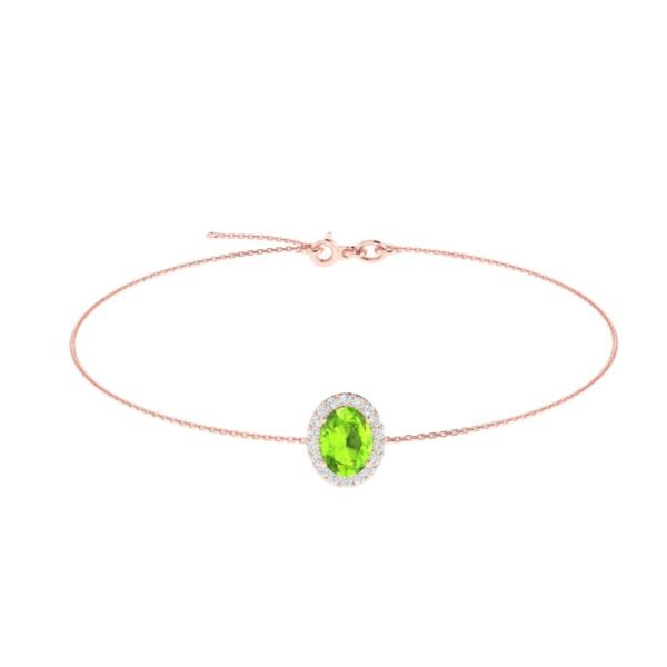 Diana Oval Peridot and Radiant Diamond Bracelet in 18K Rose Gold (1.1ct)
