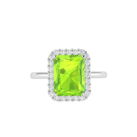 Diana Emerald  Cut Peridot and Glowing Diamond Ring in 18K Gold (0.7ct)