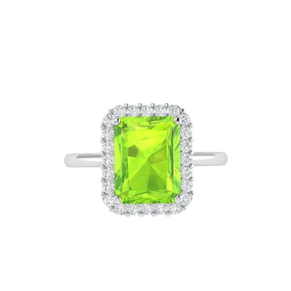 Diana Emerald Cut Peridot and Glowing Diamond Ring in 18K Gold (0.7ct)