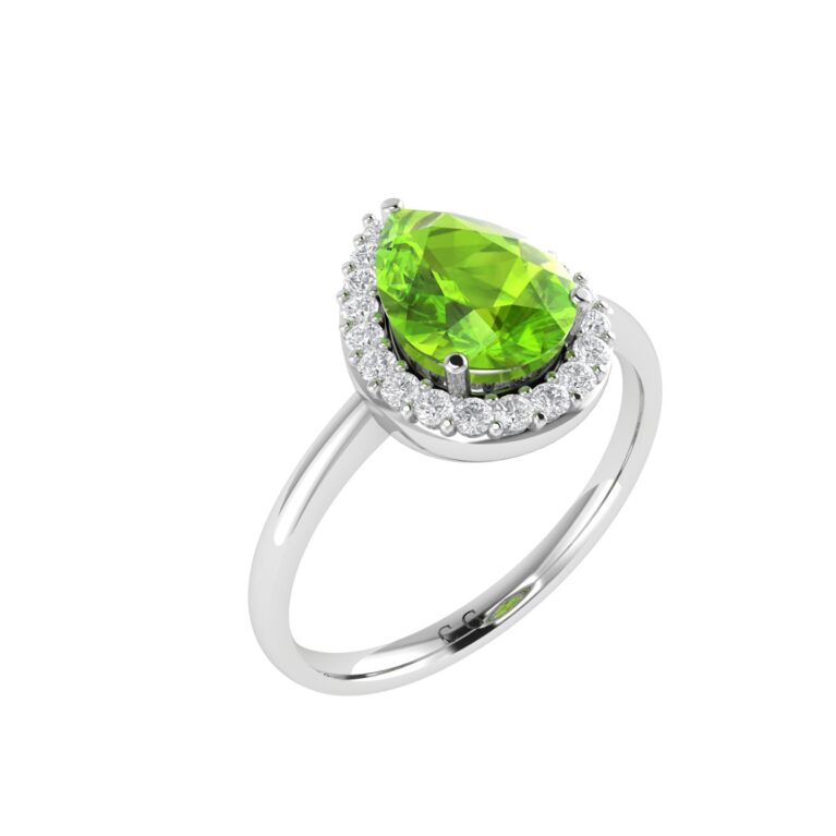 Diana Pear Peridot and Glowing Diamond Ring in 18K White Gold (0.8ct)