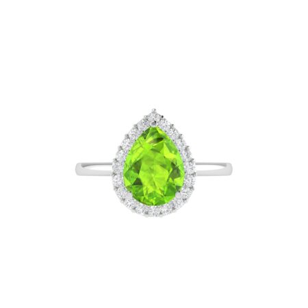 Diana Pear Peridot and Glowing Diamond Ring in 18K White Gold (0.8ct)
