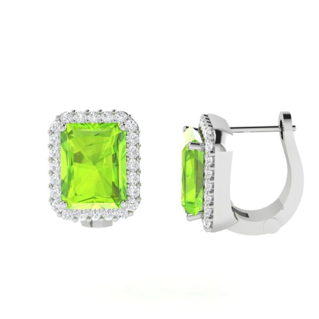 Diana Emerald  Cut Peridot and Glowing Diamond Earrings in 18K Gold (1.4ct)