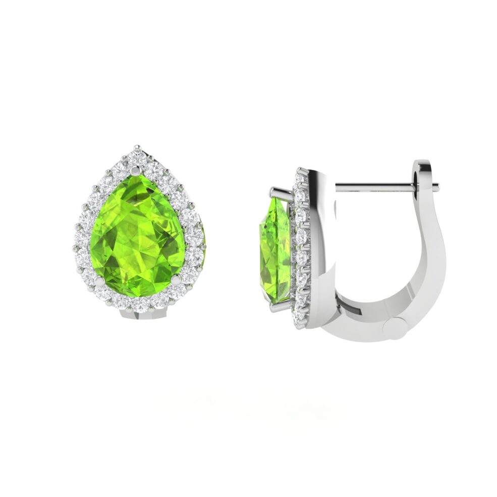 Diana Pear Peridot and Glowing Diamond Earrings in 18K White Gold (1.6ct)