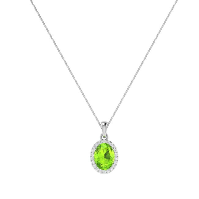 Diana Oval Peridot and Glowing Diamond Pendant in 18K Gold (0.7ct)