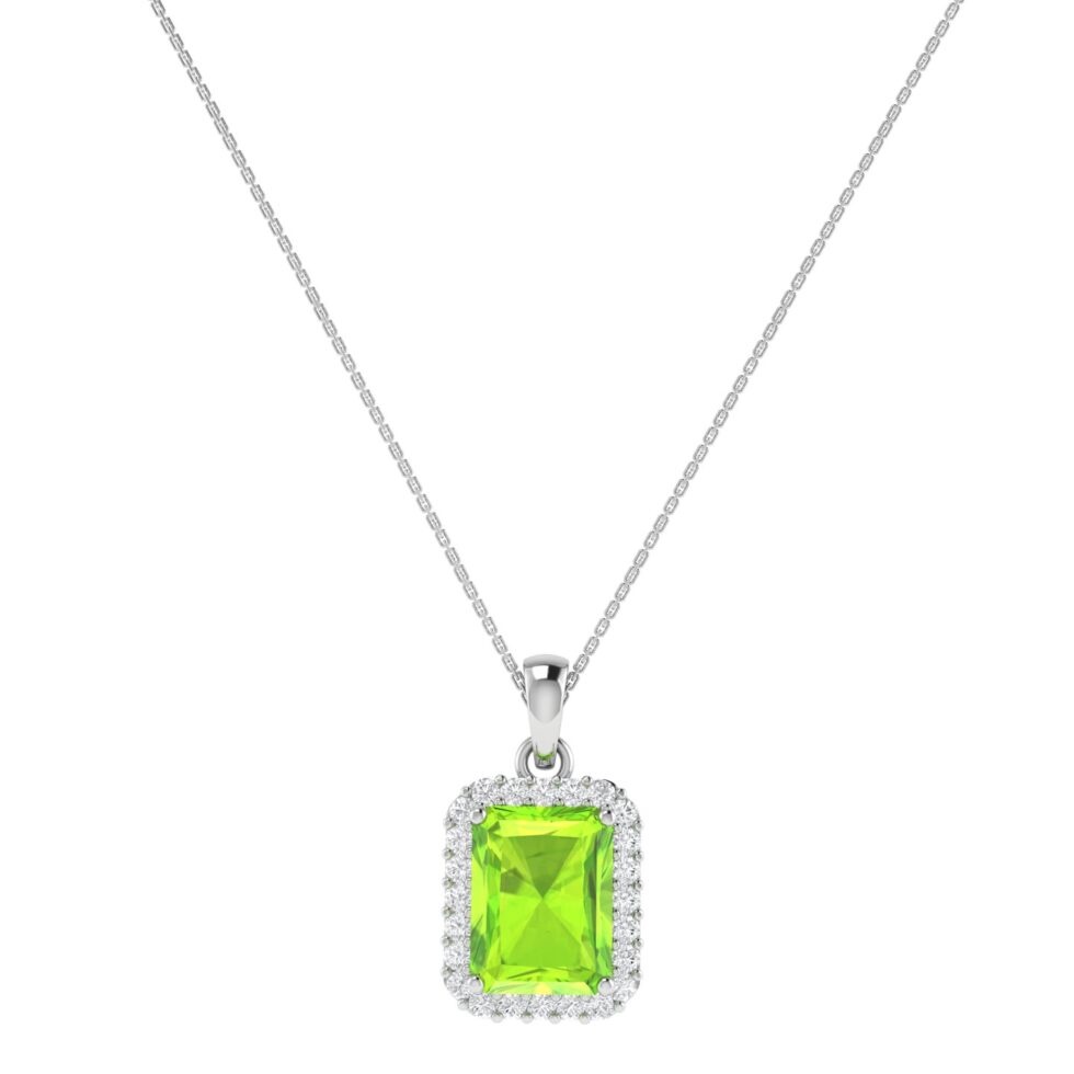 Diana Emerald  Cut Peridot and Glowing Diamond Pendant in 18K Gold (0.7ct)