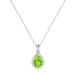 Diana Pear Peridot and Glowing Diamond Pendant in 18K White Gold (0.8ct)