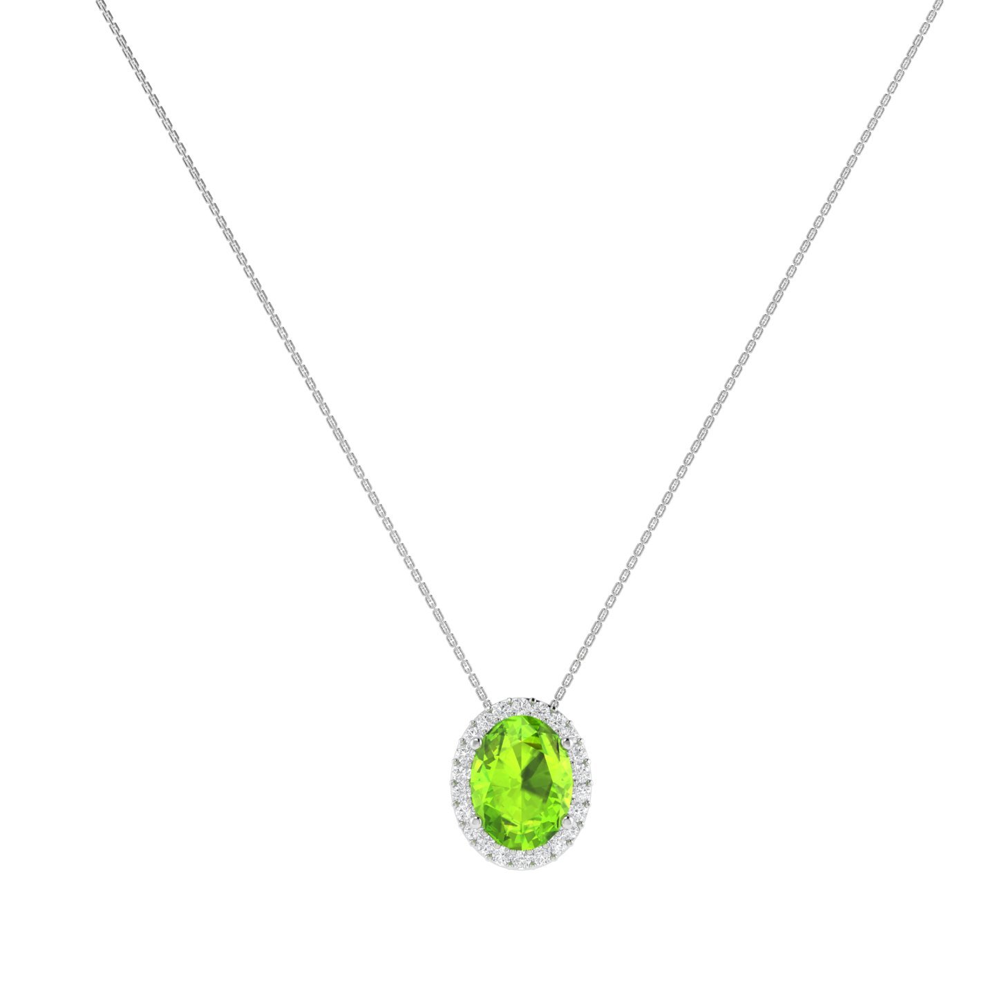 Diana Oval Peridot and Glowing Diamond Necklace in 18K Gold (0.7ct)