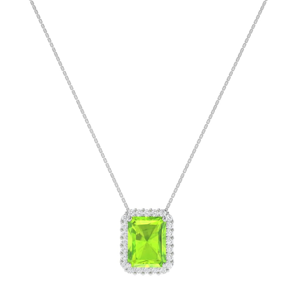 Diana Emerald Cut Peridot and Glowing Diamond Necklace in 18K Gold (0.7ct)