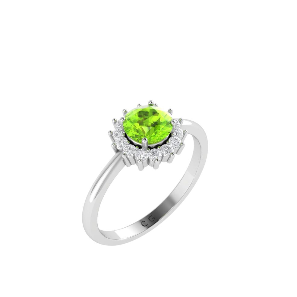 Diana Round Peridot and Glowing Diamond Ring in 18K Gold (0.5ct)