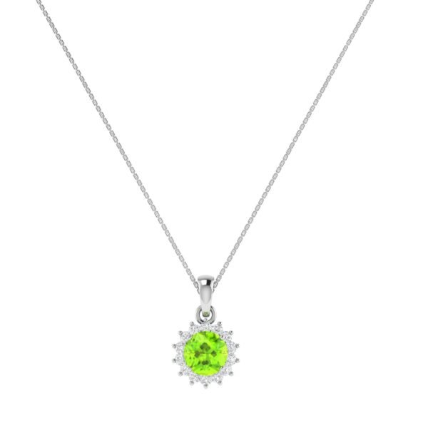 Diana Round Peridot and Glowing Diamond Pendant in 18K White Gold (0.85ct)