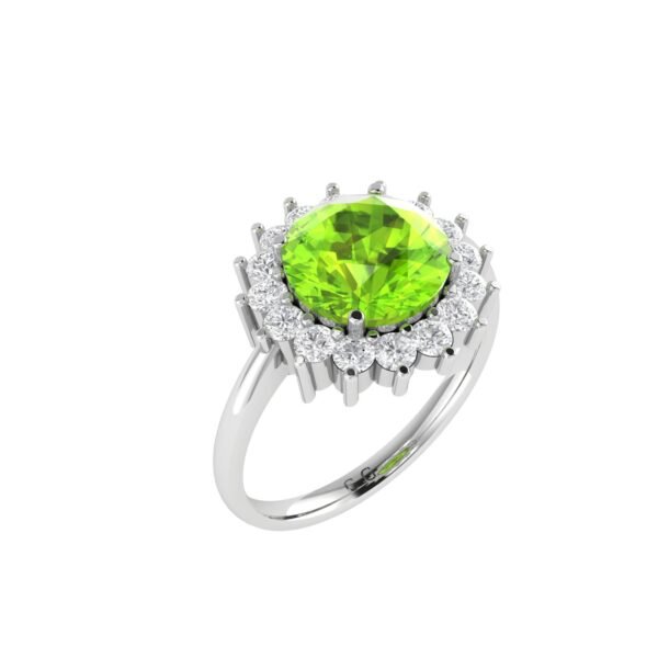 Diana Round Peridot and Flashing Diamond Ring in 18K White Gold (2ct)