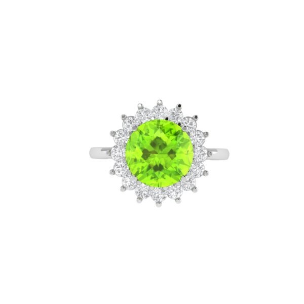 Diana Round Peridot and Flashing Diamond Ring in 18K White Gold (2ct)