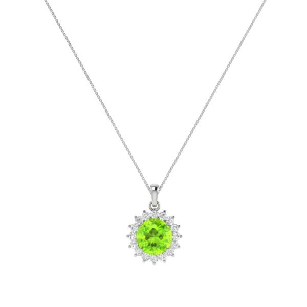 Diana Round Peridot and Flashing Diamond Pendant in 18K White Gold (2ct)