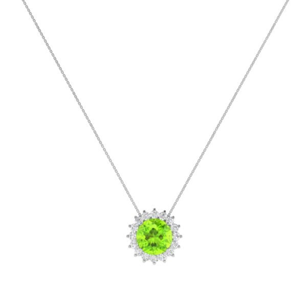 Diana Round Peridot and Flashing Diamond Necklace in 18K White Gold (2ct)