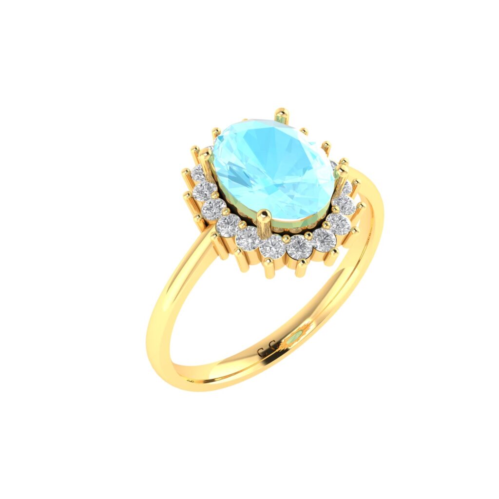 Diana Oval Aquamarine and Gleaming Diamond Ring in 18K Gold (0.75ct)