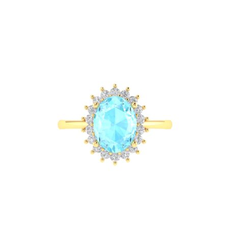 Diana Oval Aquamarine and Gleaming Diamond Ring in 18K Gold (0.75ct)