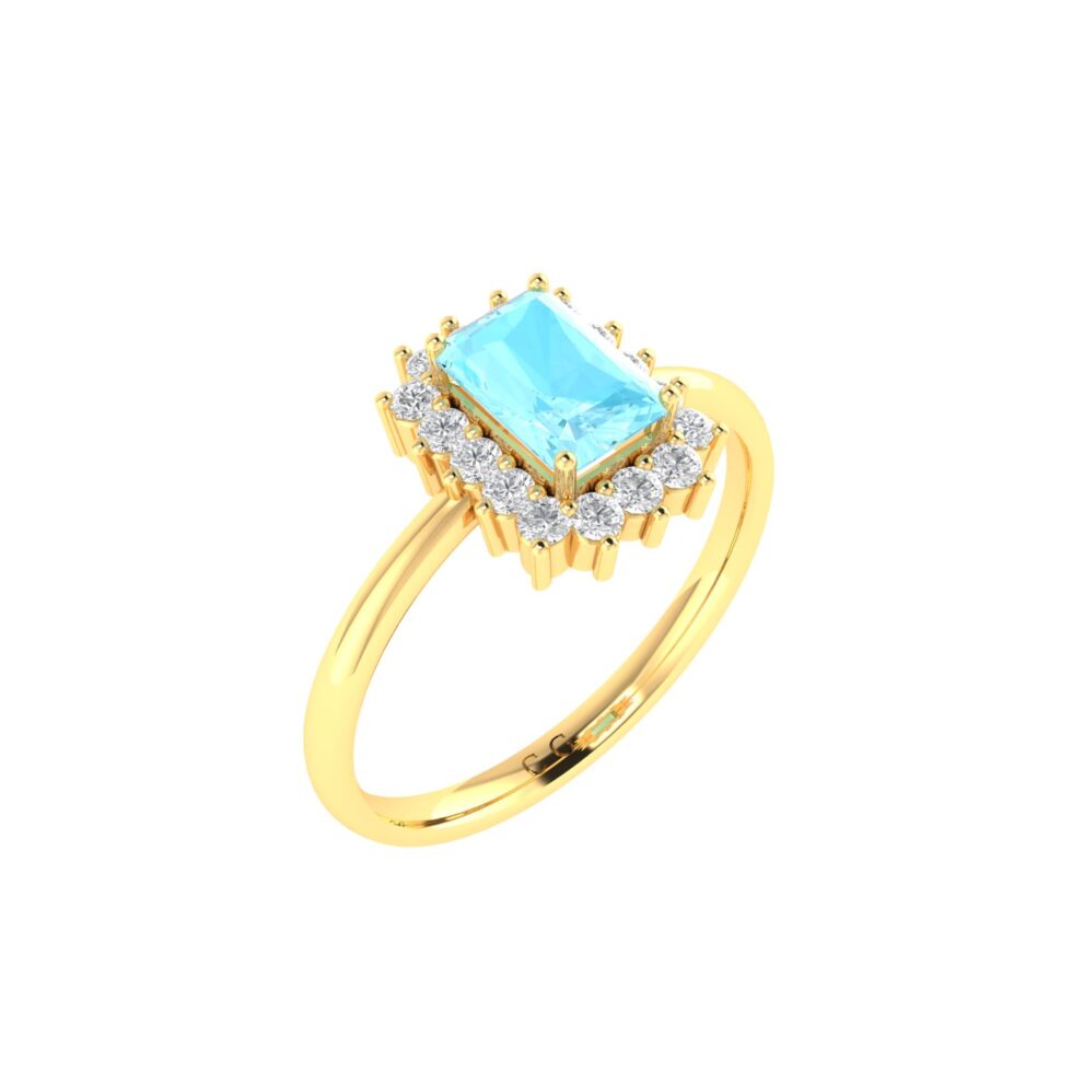 Diana Emerald-Cut Aquamarine and Gleaming Diamond Ring in 18K Yellow Gold (0.5ct)