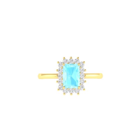 Diana Emerald-Cut Aquamarine and Gleaming Diamond Ring in 18K Yellow Gold (0.5ct)