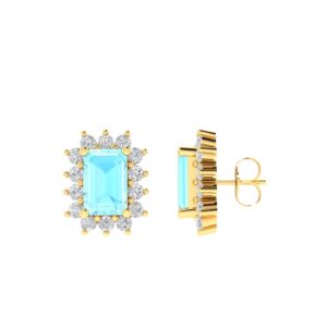 Diana Emerald-Cut Aquamarine and Gleaming Diamond Earrings in 18K Yellow Gold (1ct)