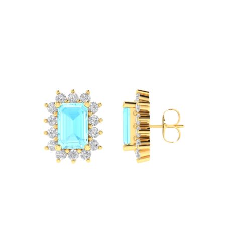 Diana Emerald-Cut Aquamarine and Gleaming Diamond Earrings in 18K Yellow Gold (1ct)