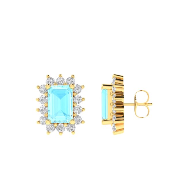 Diana Emerald-Cut Aquamarine and Gleaming Diamond Earrings in 18K Yellow Gold (1ct)