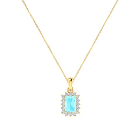 Diana Emerald-Cut Aquamarine and Gleaming Diamond Pendant in 18K Yellow Gold (0.5ct)