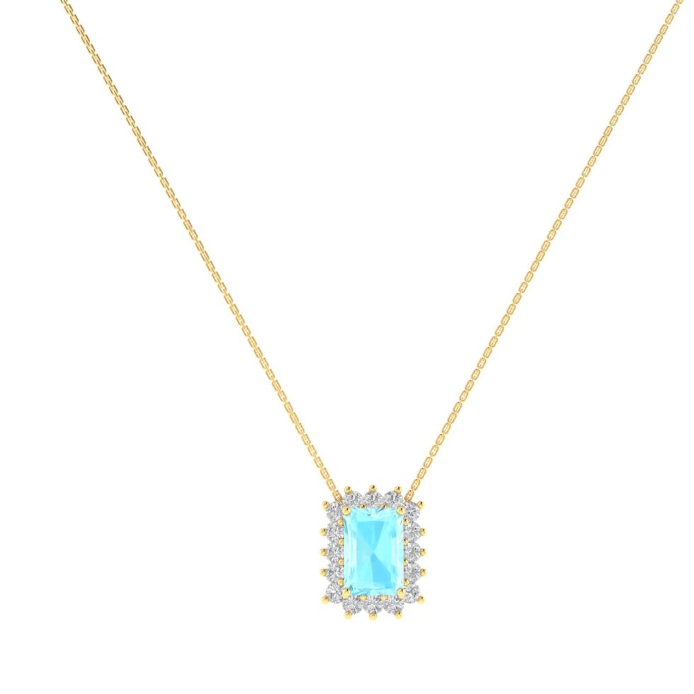 Diana Emerald-Cut Aquamarine and Gleaming Diamond Necklace in 18K Yellow Gold (0.5ct)