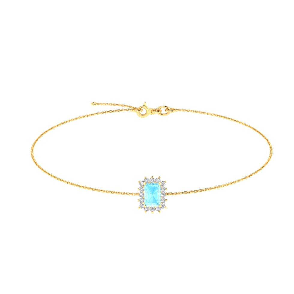 Diana Emerald-Cut Aquamarine and Gleaming Diamond Bracelet in 18K Yellow Gold (0.5ct)