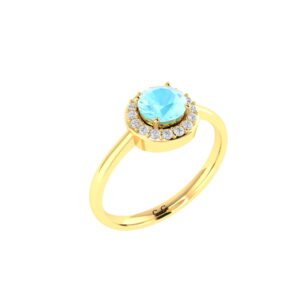 Diana Round Aquamarine and Gleaming Diamond Ring in 18K Gold (0.45ct)