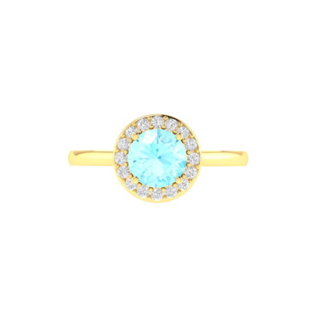 Diana Round Aquamarine and Gleaming Diamond Ring in 18K Gold (0.45ct)