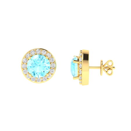 Diana Round Aquamarine and Gleaming Diamond Earrings in 18K Gold (0.9ct)