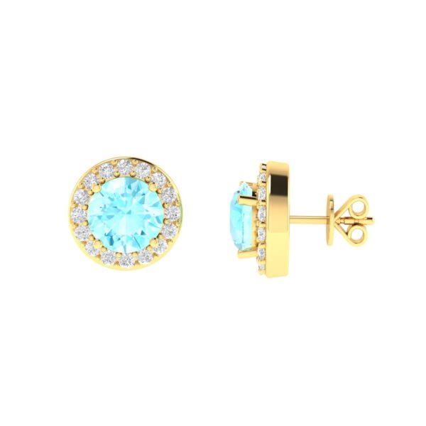 Diana Round Aquamarine and Gleaming Diamond Earrings in 18K Yellow Gold (0.9ct)