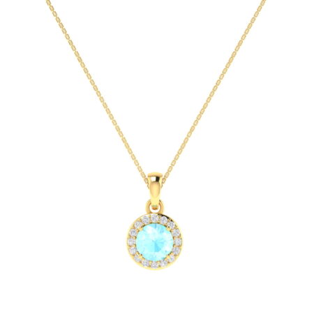 Diana Round Aquamarine and Gleaming Diamond Pendant in 18K Gold (0.45ct)