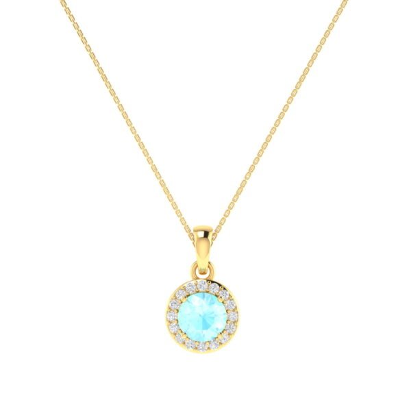 Diana Round Aquamarine and Gleaming Diamond Pendant in 18K Yellow Gold (0.45ct)
