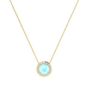 Diana Round Aquamarine and Gleaming Diamond Necklace in 18K Gold (0.45ct)