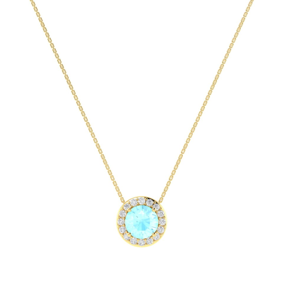 Diana Round Aquamarine and Gleaming Diamond Necklace in 18K Gold (0.45ct)