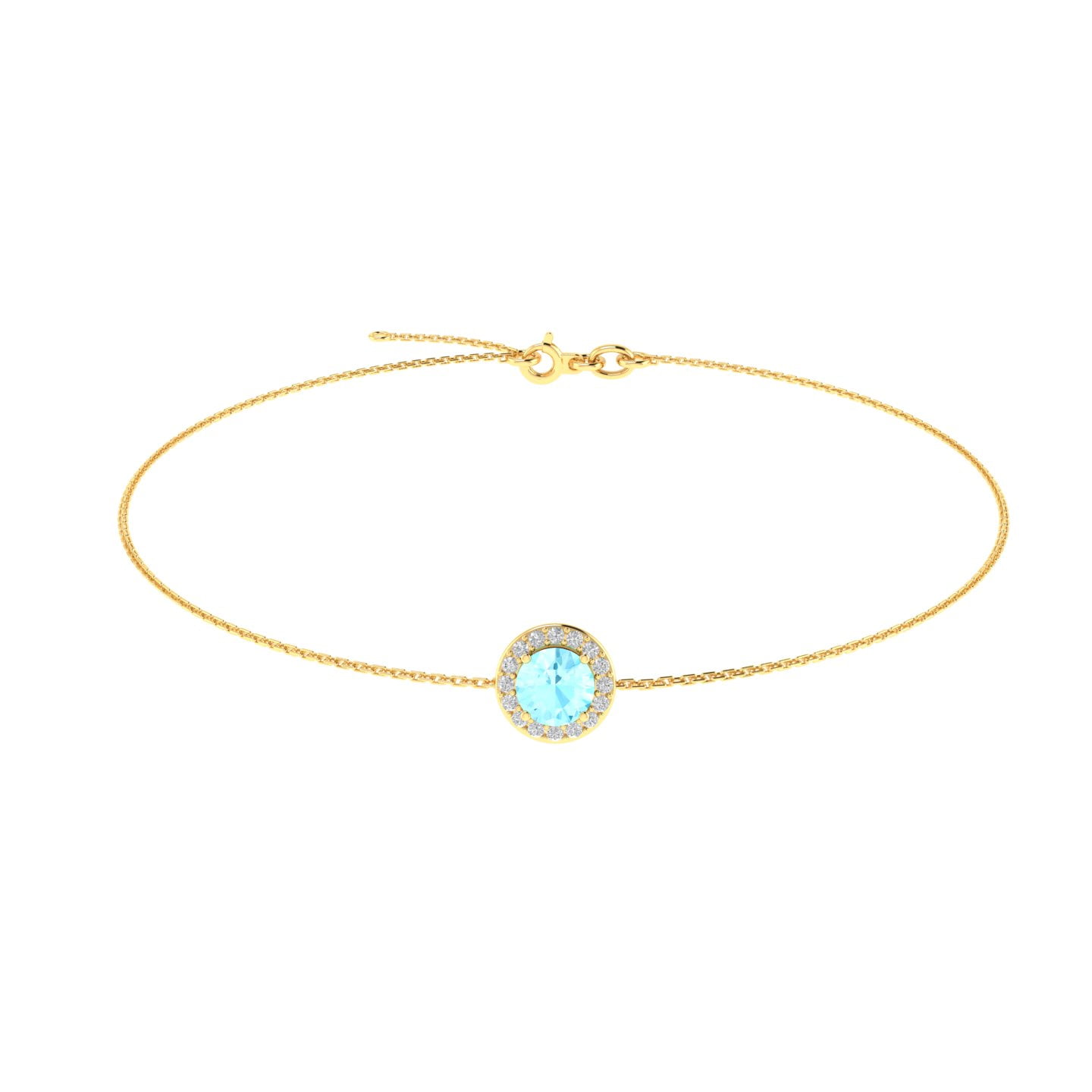 Diana Round Aquamarine and Gleaming Diamond Bracelet in 18K Gold (0.45ct)