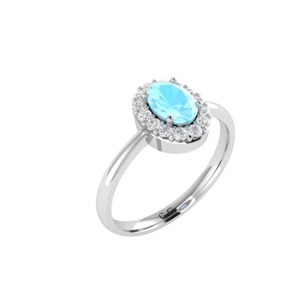 Diana Oval Aquamarine and Gleaming Diamond Ring in 18K White Gold (1.7ct)