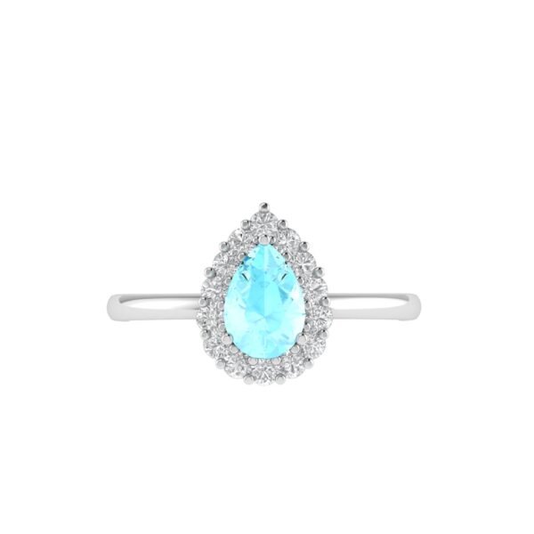 Diana Pear Aquamarine and Gleaming Diamond Ring in 18K White Gold (0.4ct)