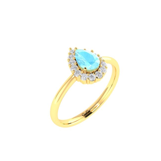 Diana Pear Aquamarine and Gleaming Diamond Ring in 18K Yellow Gold (0.4ct)