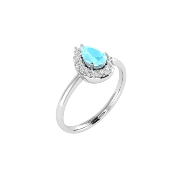 Diana Pear Aquamarine and Gleaming Diamond Ring in 18K White Gold (0.35ct)
