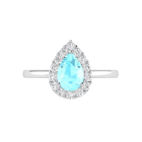 Diana Pear Aquamarine and Gleaming Diamond Ring in 18K White Gold (0.35ct)